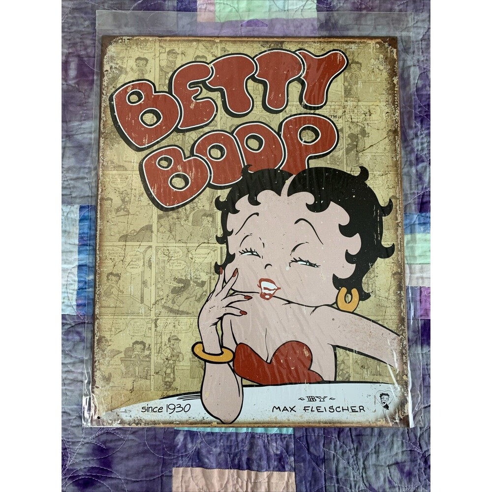 Retro Panel Metal Betty Boop Wall Deco 12.5x16 by Max Fleischer Man Cave Decor - Picture 1 of 3